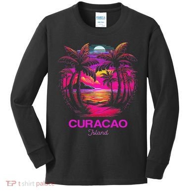 Vacation Souvenir Palm Tree Curacao Kids Long Sleeve Shirt