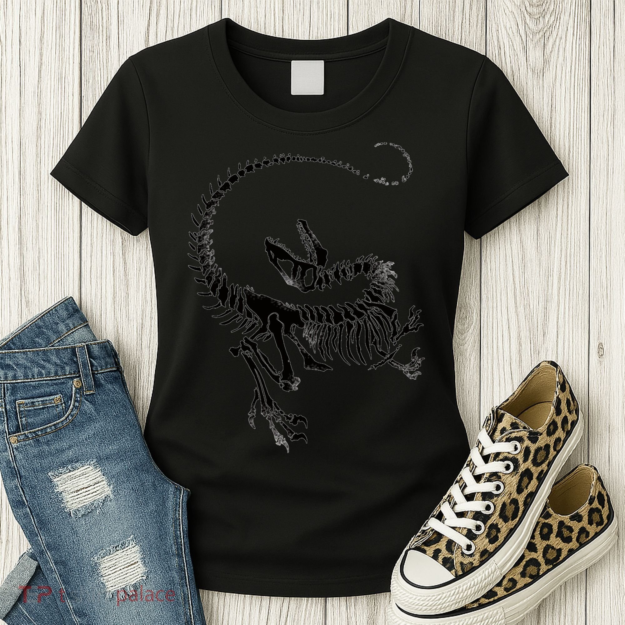 Velociraptor Skeleton Print Women's T-Shirt