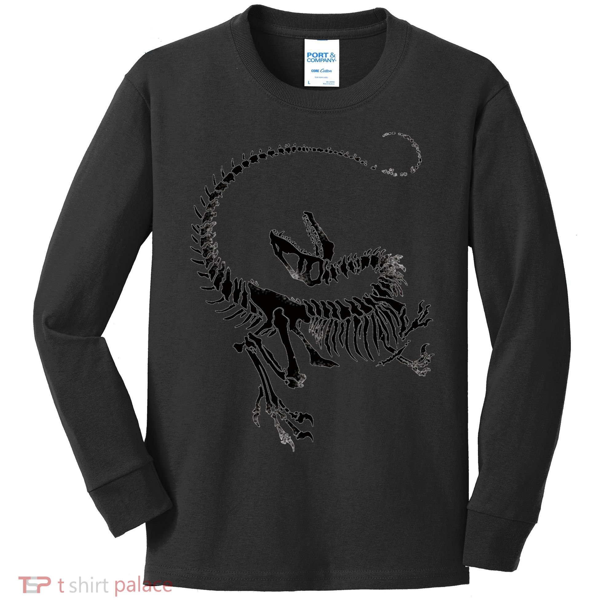 Velociraptor Skeleton Print Kids Long Sleeve Shirt