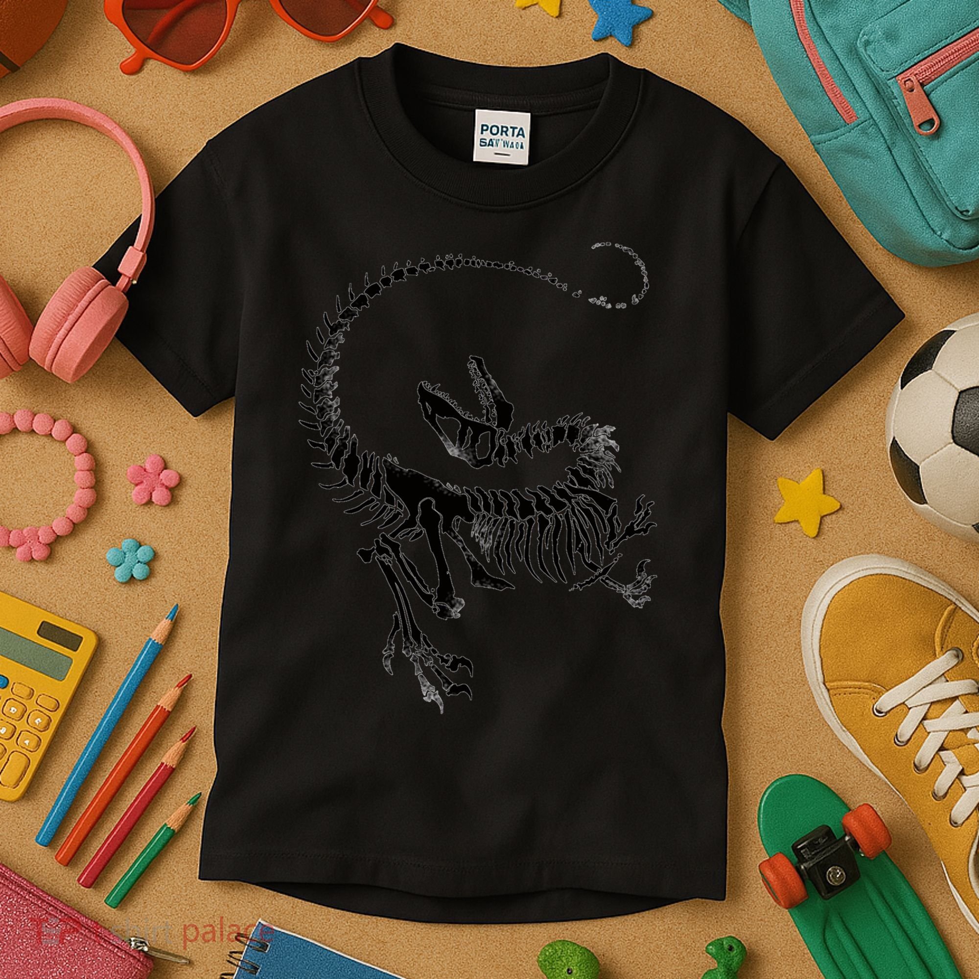 Velociraptor Skeleton Print Kids T-Shirt