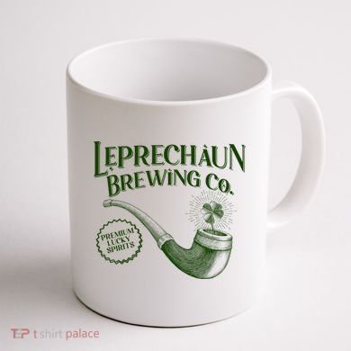 Vintage St Patrick's Day Leprechaun Brewing Co Premium Lucky Spirits Coffee Mug back