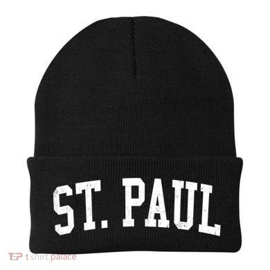 Vintage St Paul Mn Distressed Black Varsity Style Cool Gift Beanie