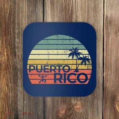 Vintage style Puerto Rico Retro Sunset Palm Tree Coaster