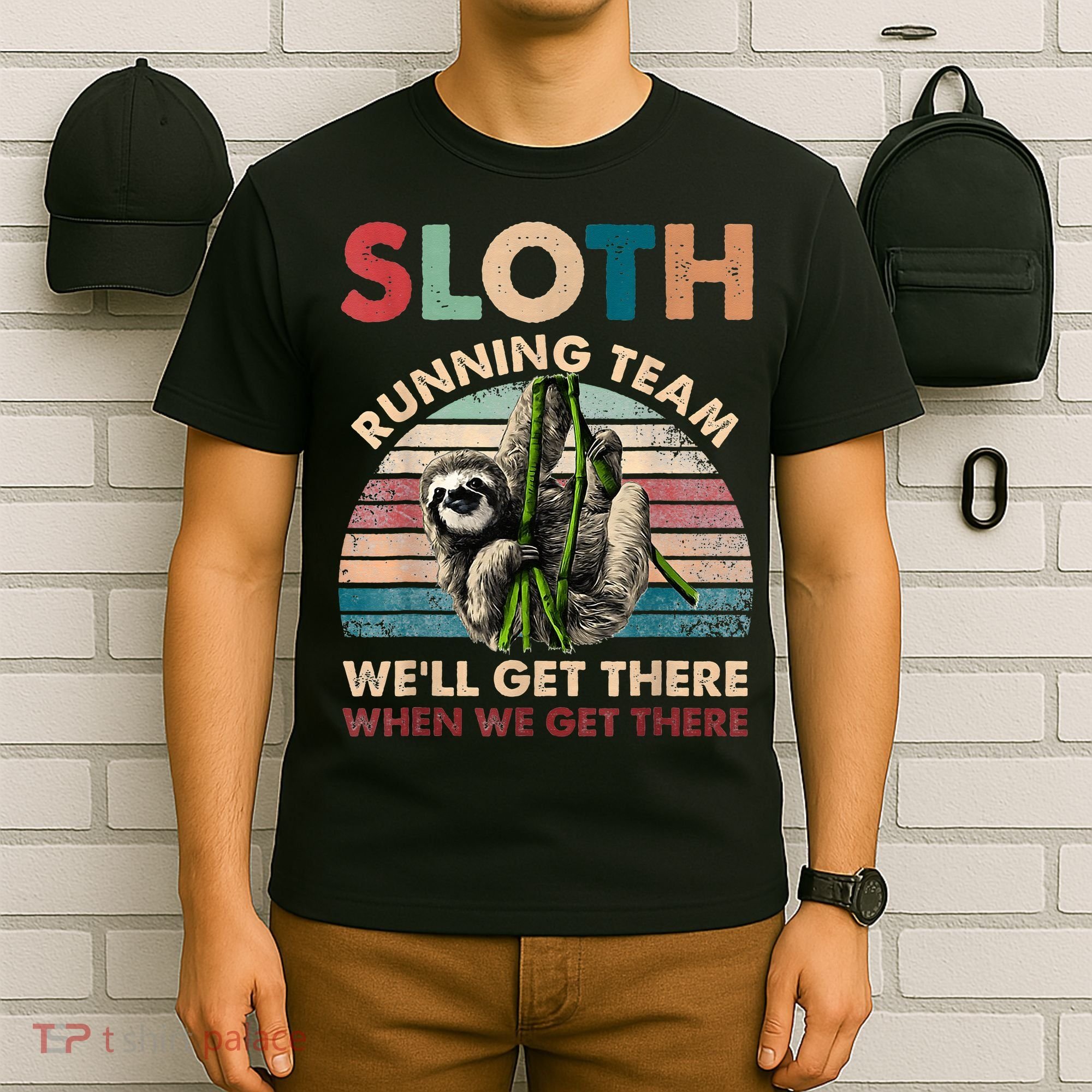 Vintage Sloth Running Team We'll Get There Funny Sloth T-Shirt
