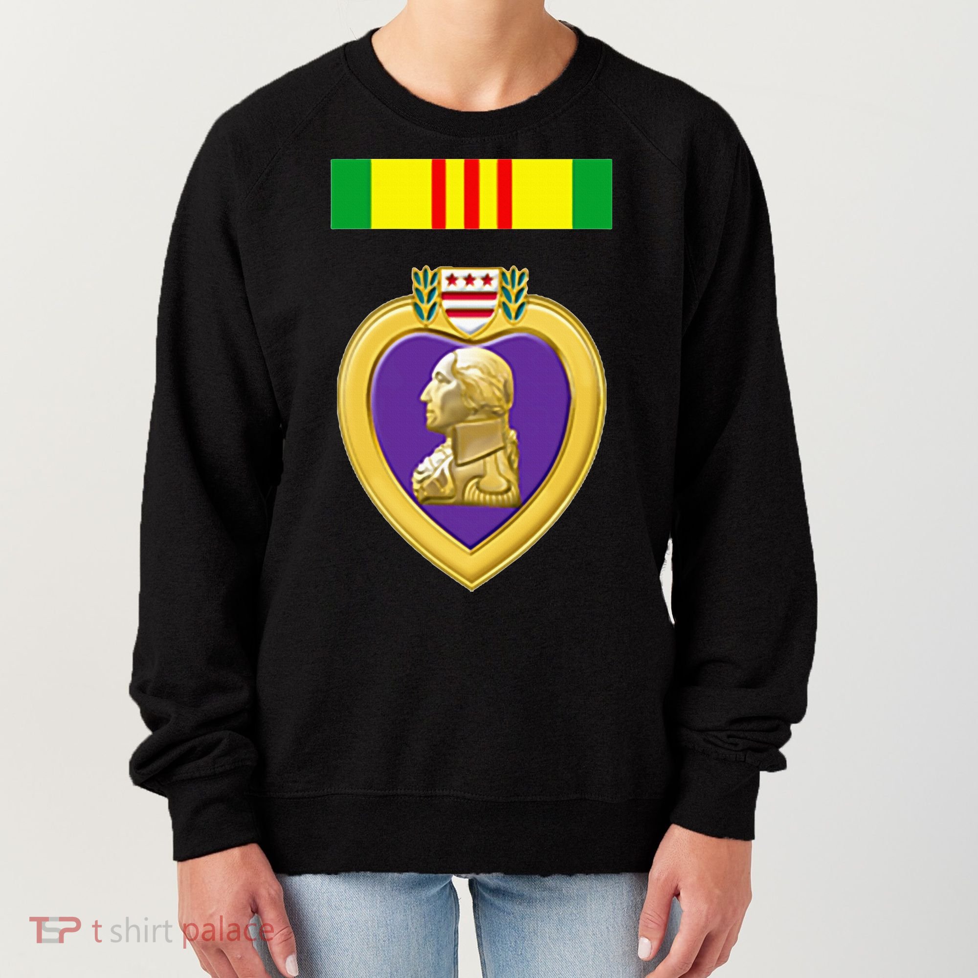 Vietnam Service Ribbon Above Purple Heart Military Women's Sweatshirt