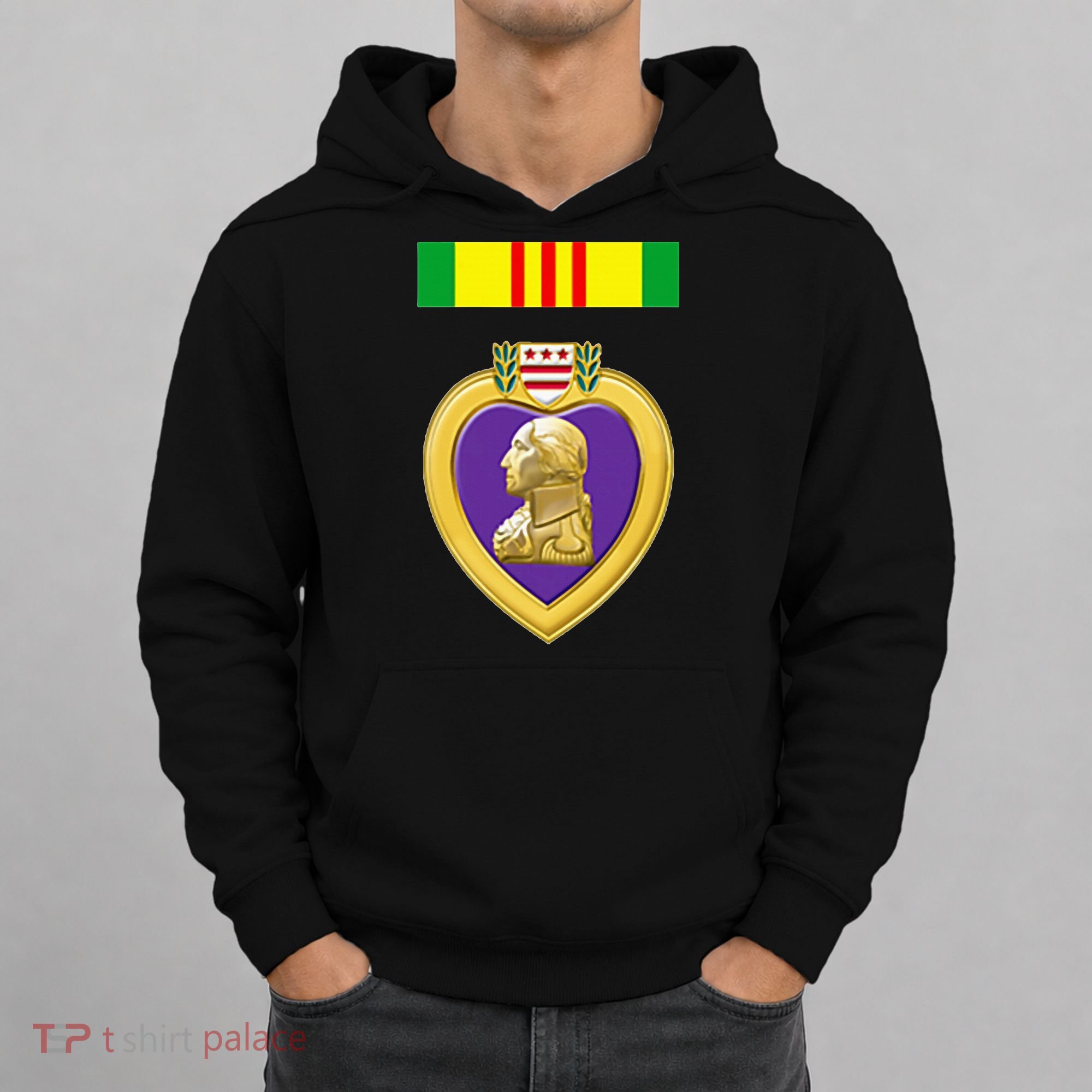 Vietnam Service Ribbon Above Purple Heart Military Hoodie
