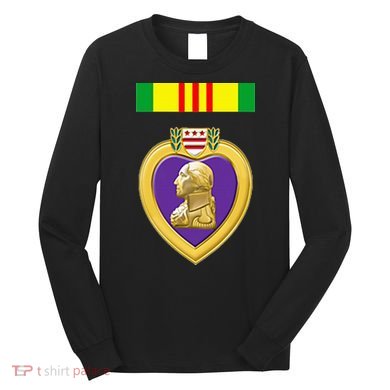 Vietnam Service Ribbon Above Purple Heart Military Long Sleeve Shirt