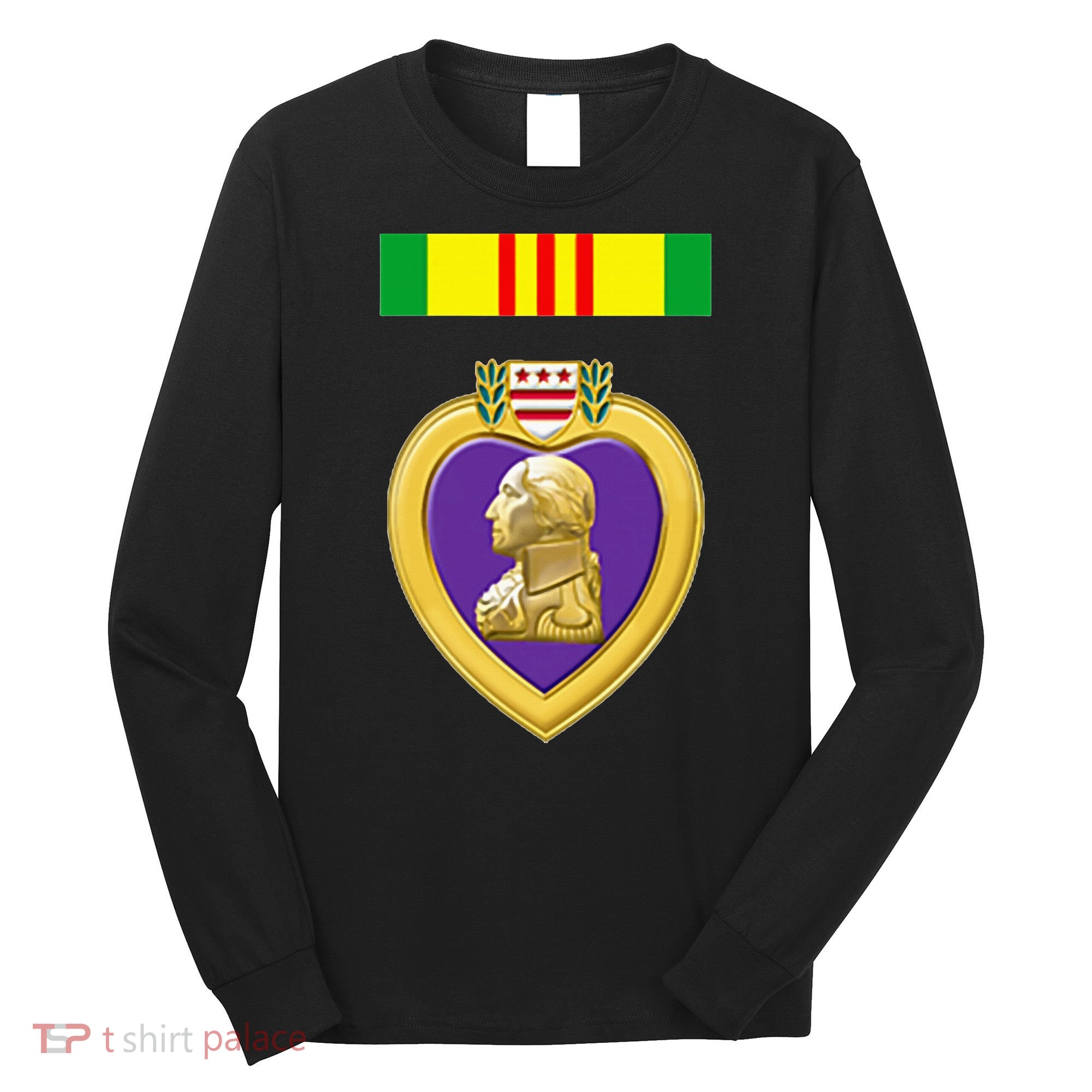 Vietnam Service Ribbon Above Purple Heart Military Long Sleeve Shirt