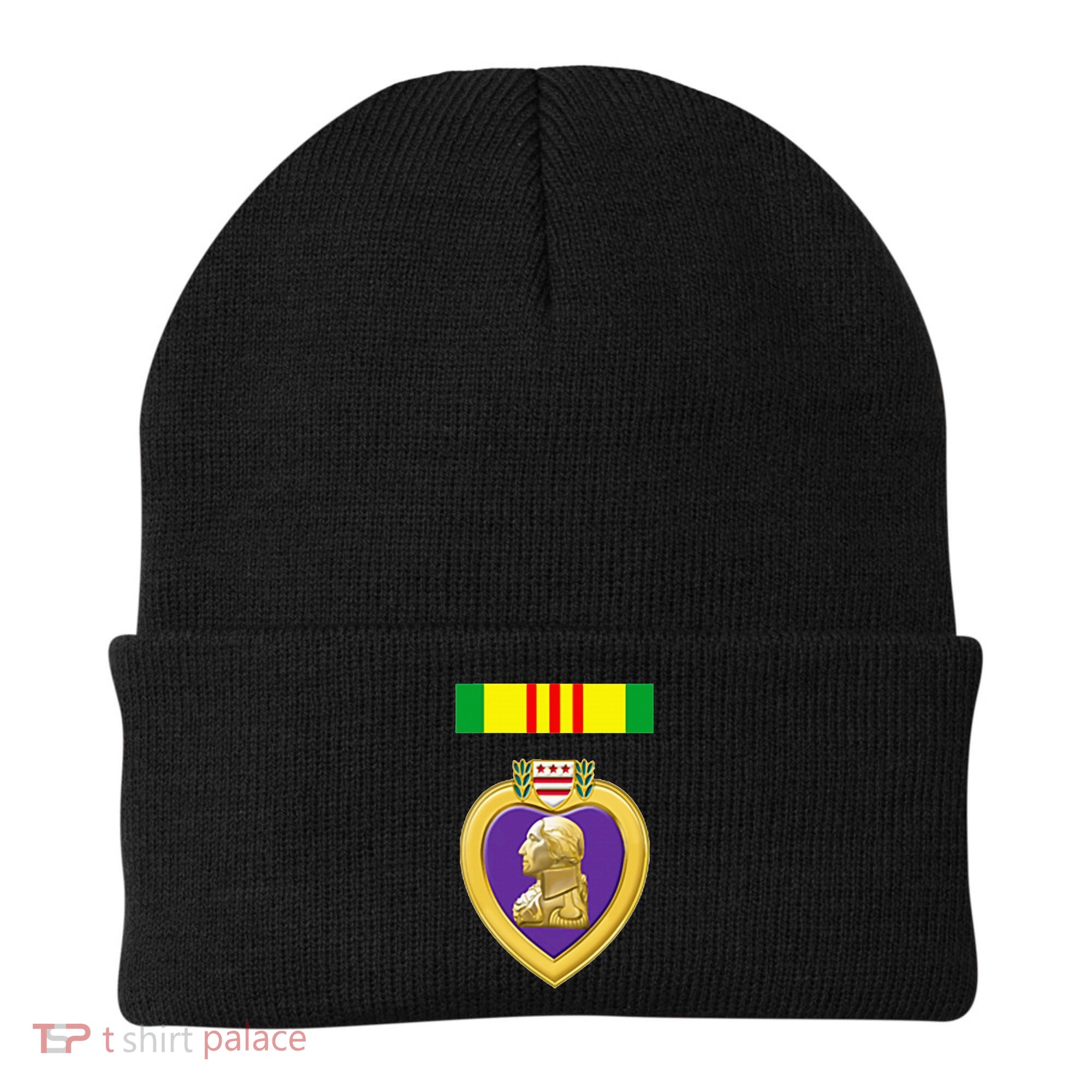 Vietnam Service Ribbon Above Purple Heart Military Beanie
