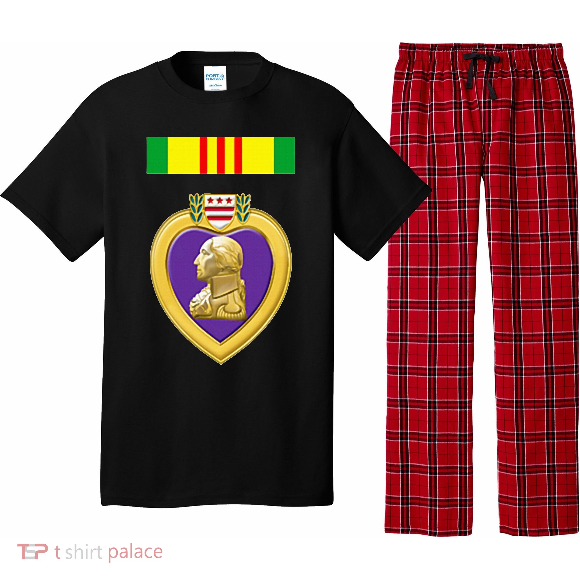 Vietnam Service Ribbon Above Purple Heart Military Pajama Set