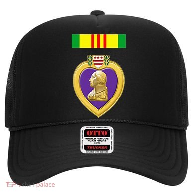 Vietnam Service Ribbon Above Purple Heart Military Hat