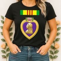 Vietnam Service Ribbon Above Purple Heart Military Women's T-Shirt thumb 2