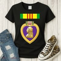 Vietnam Service Ribbon Above Purple Heart Military Women's T-Shirt thumb 3