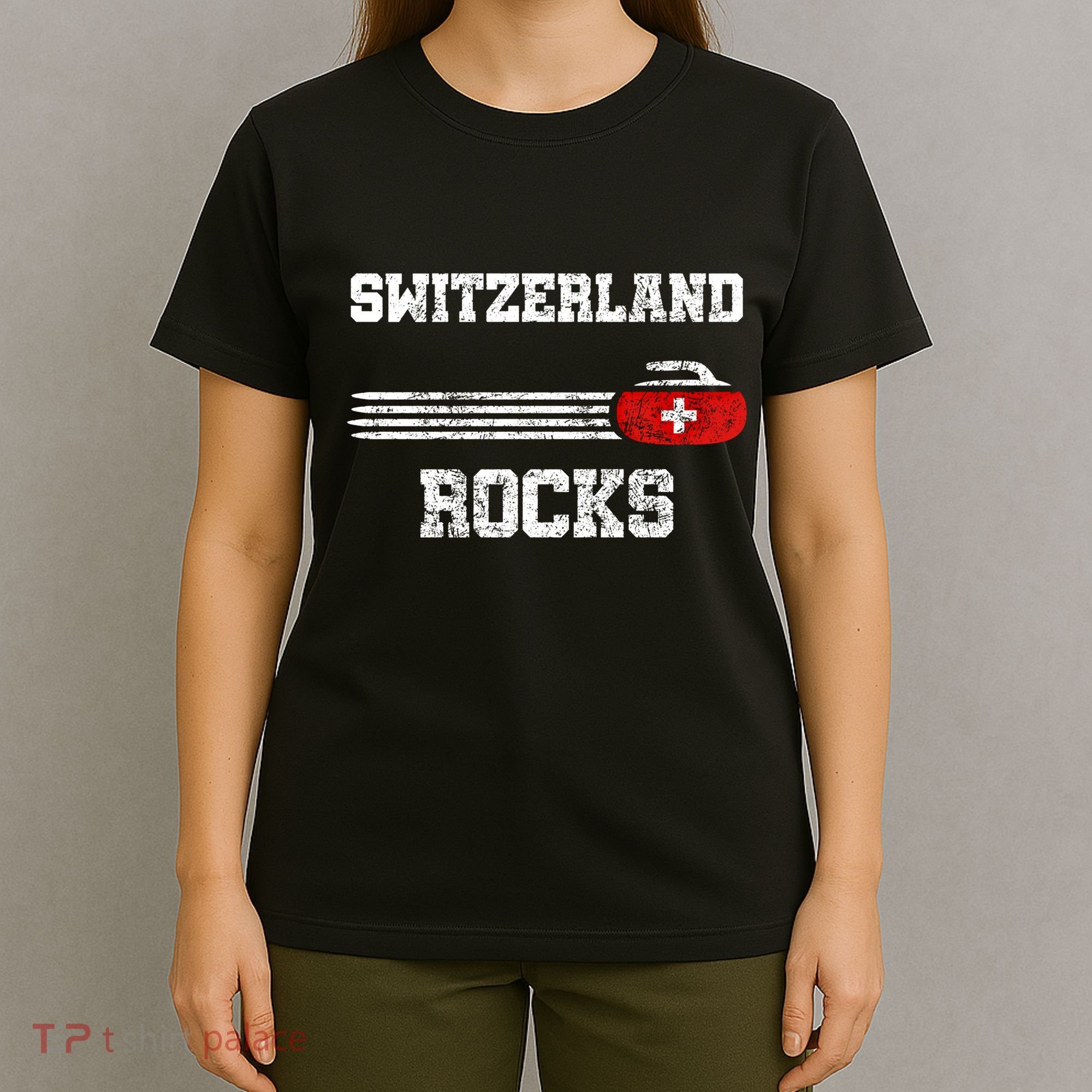 Vintage Switzerland Rocks Curling Swiss Curlers Gift Funny Gift T-Shirt