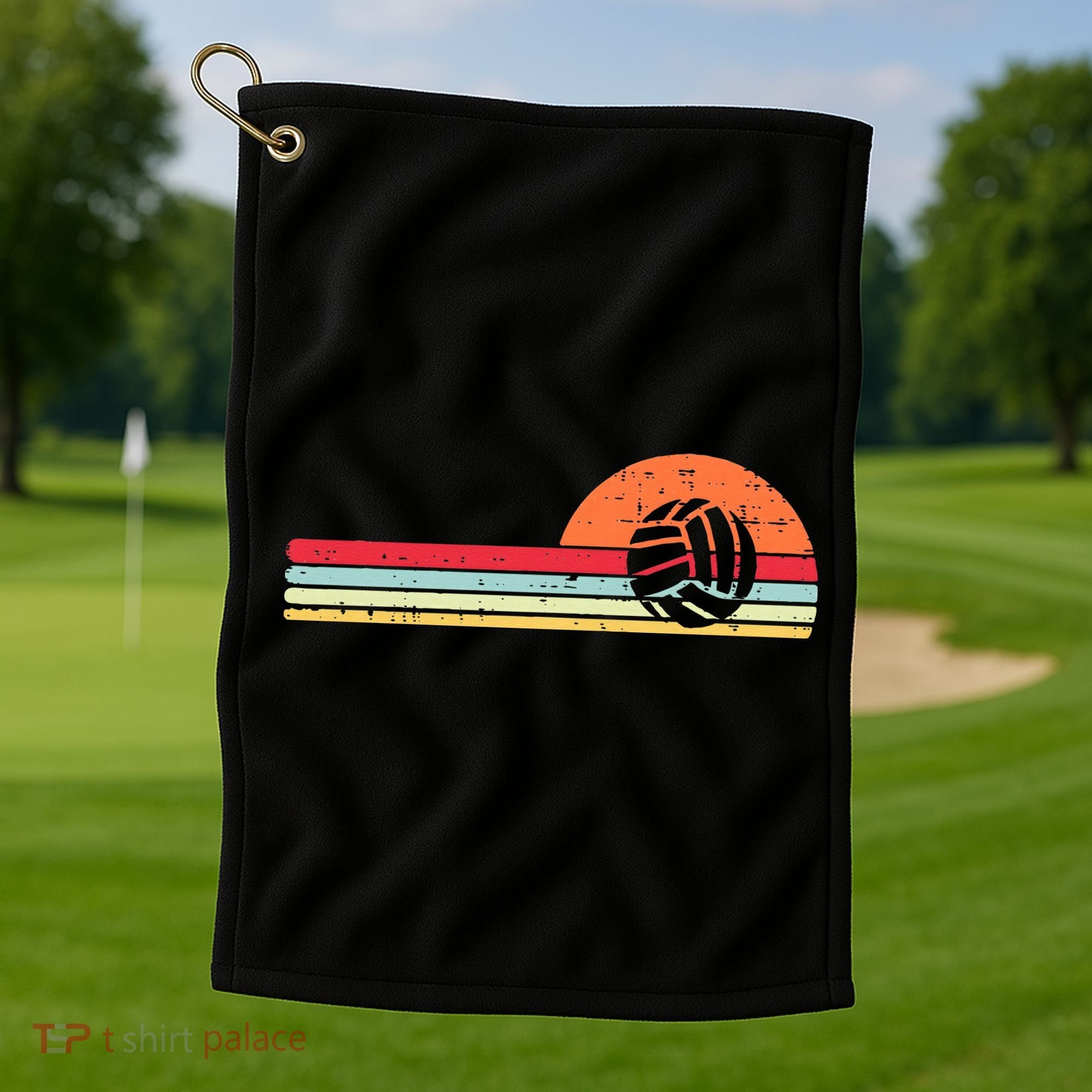 Volleyball Sunset Retro Chest Coach Player Men Women Golf Towel