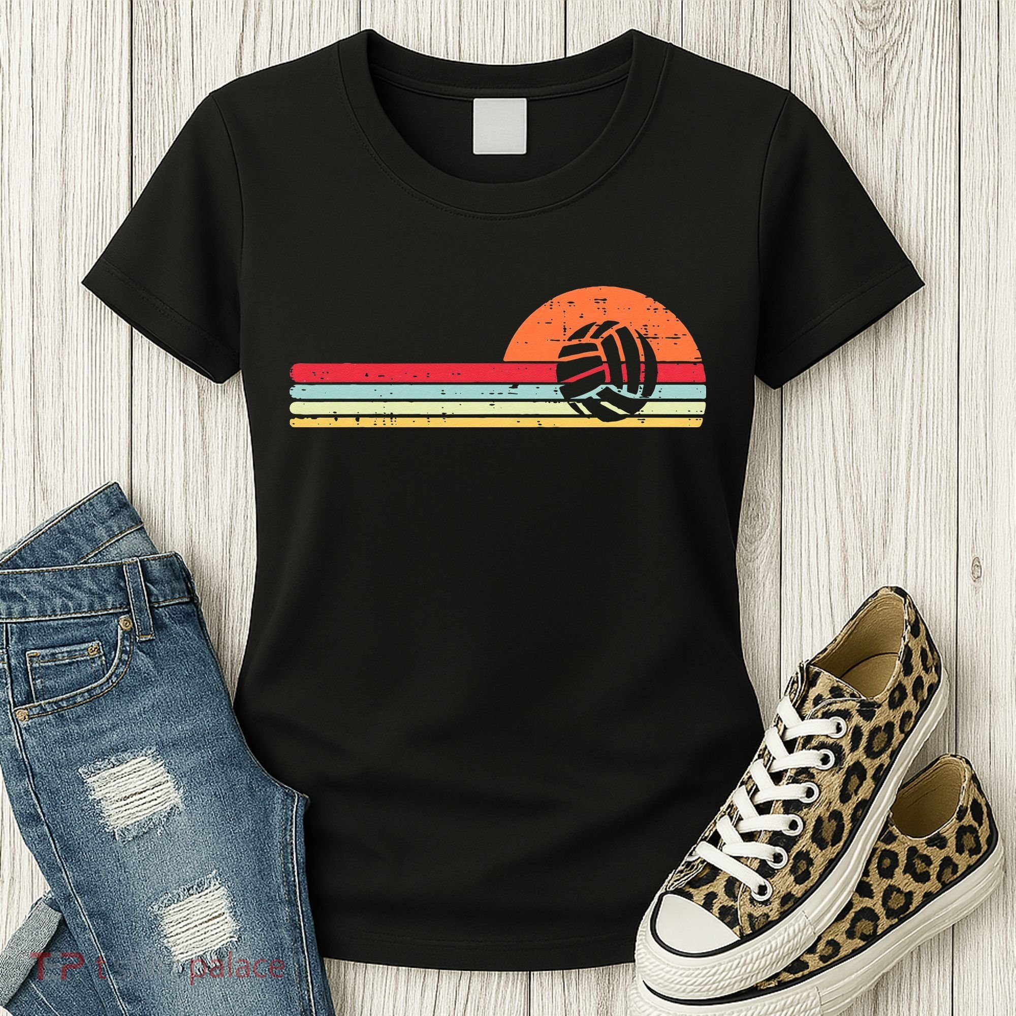 Volleyball Sunset Retro Chest Coach Player Men Women Women's T-Shirt