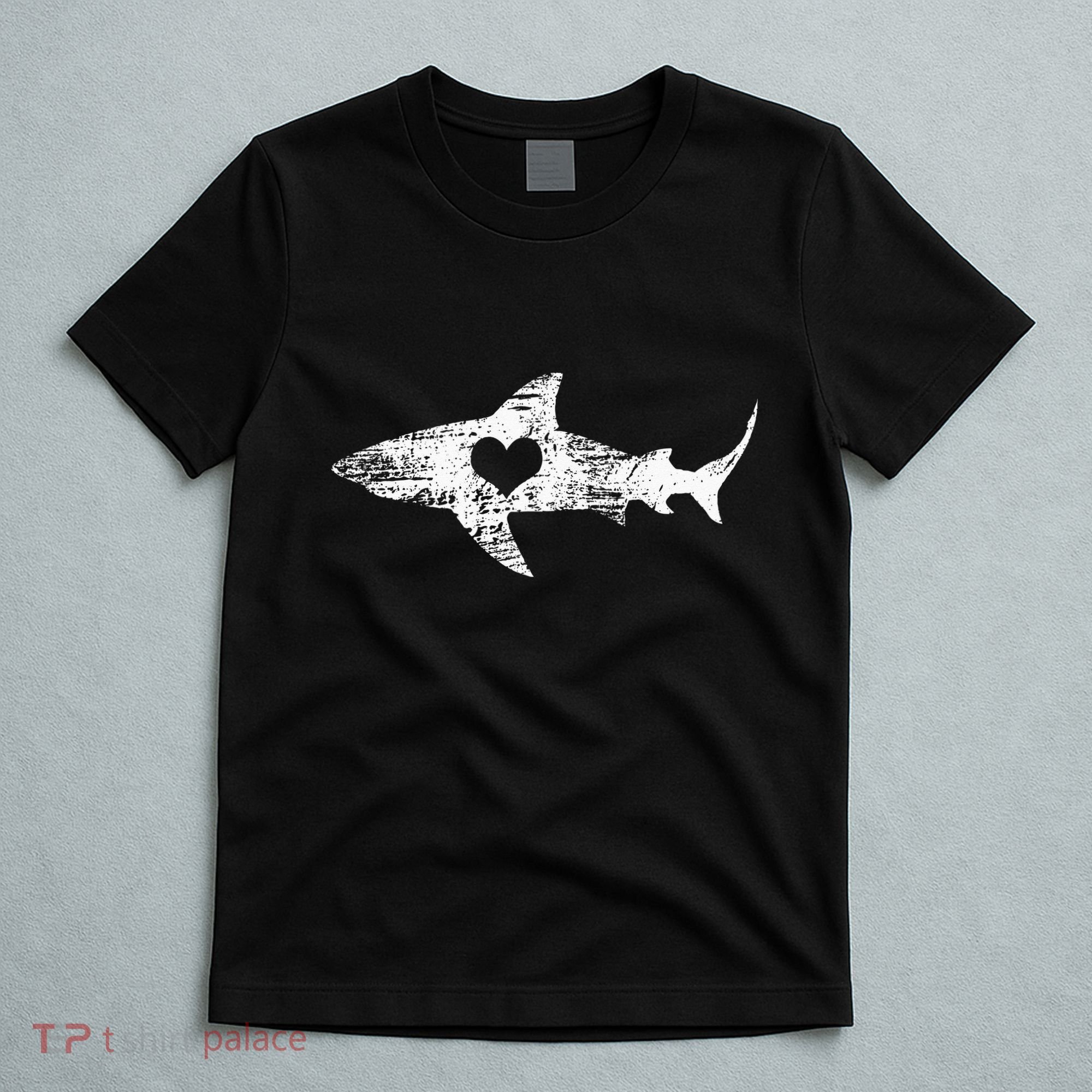 Vintage Shark Silhouette Hammerhead Shark Tiger Shark Heart T-Shirt