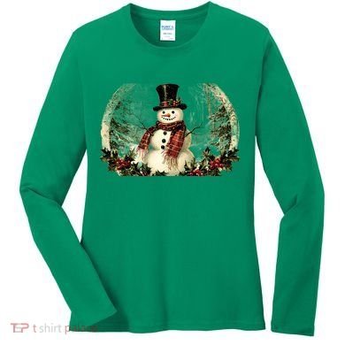 Vintage Snowman Scene Women's Long Sleeve Shirt