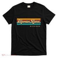 Vintage Sunset Stripes Hamlin Lake Michigan T-Shirt thumb 0