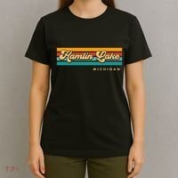 Vintage Sunset Stripes Hamlin Lake Michigan T-Shirt thumb 4