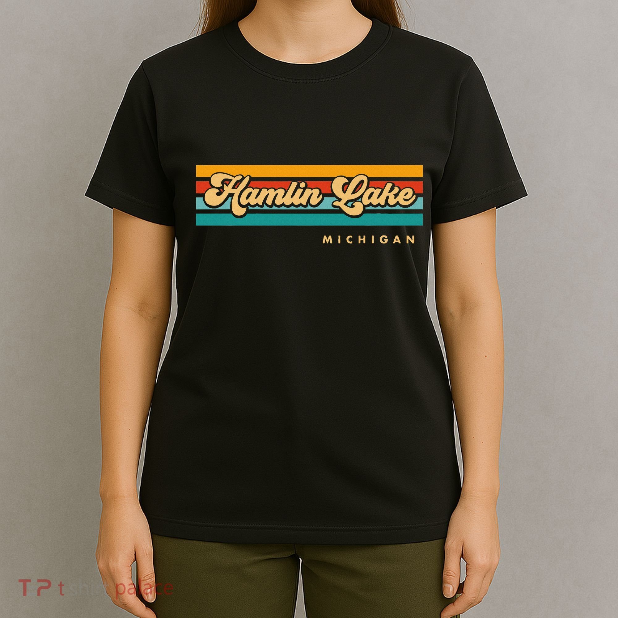 Vintage Sunset Stripes Hamlin Lake Michigan T-Shirt