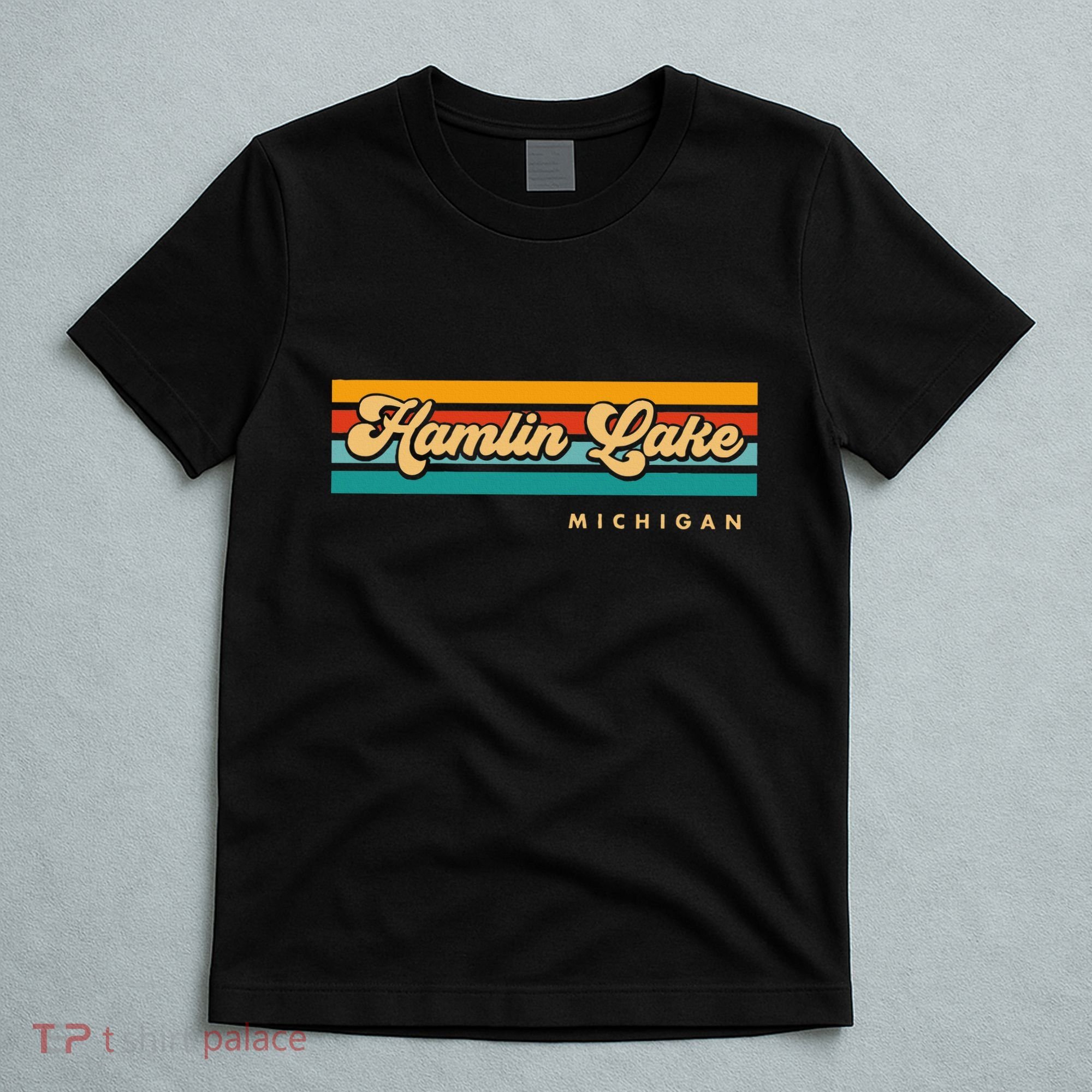 Vintage Sunset Stripes Hamlin Lake Michigan T-Shirt