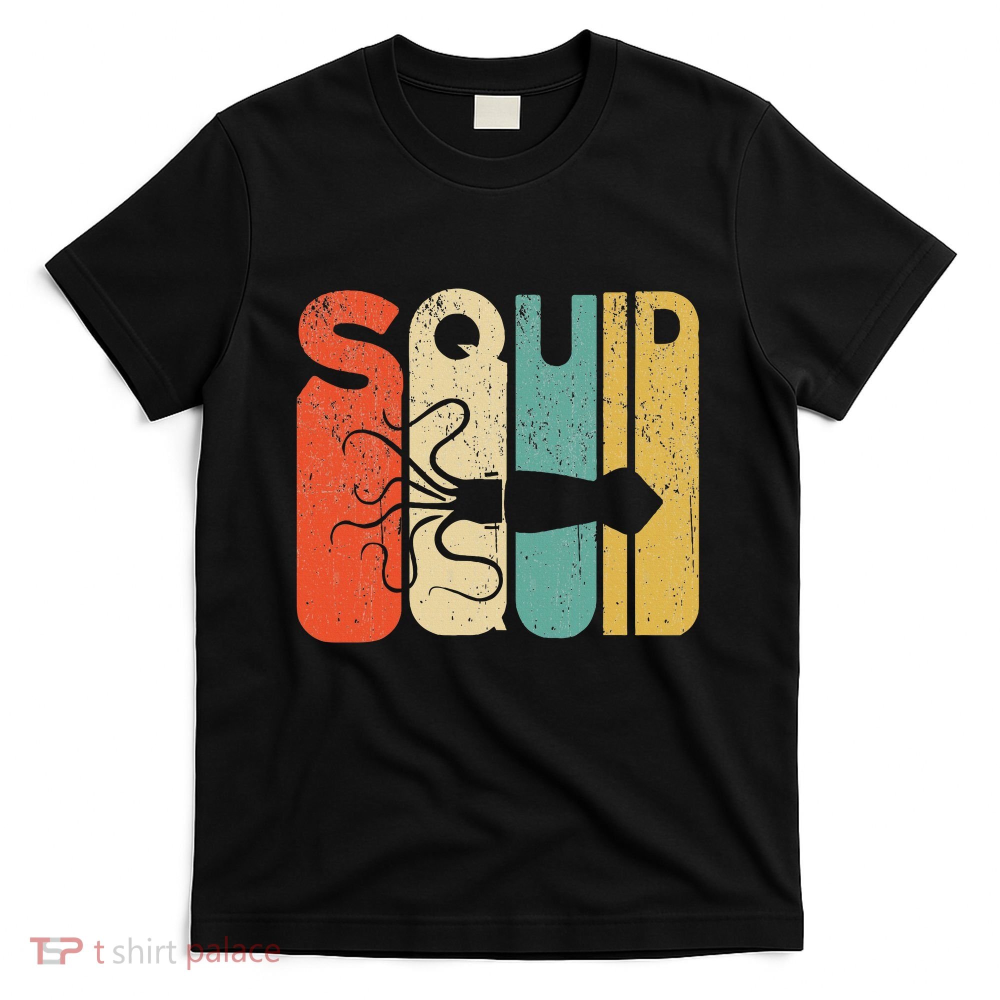 Vintage Style Squid Silhouette Funny Squid T-Shirt