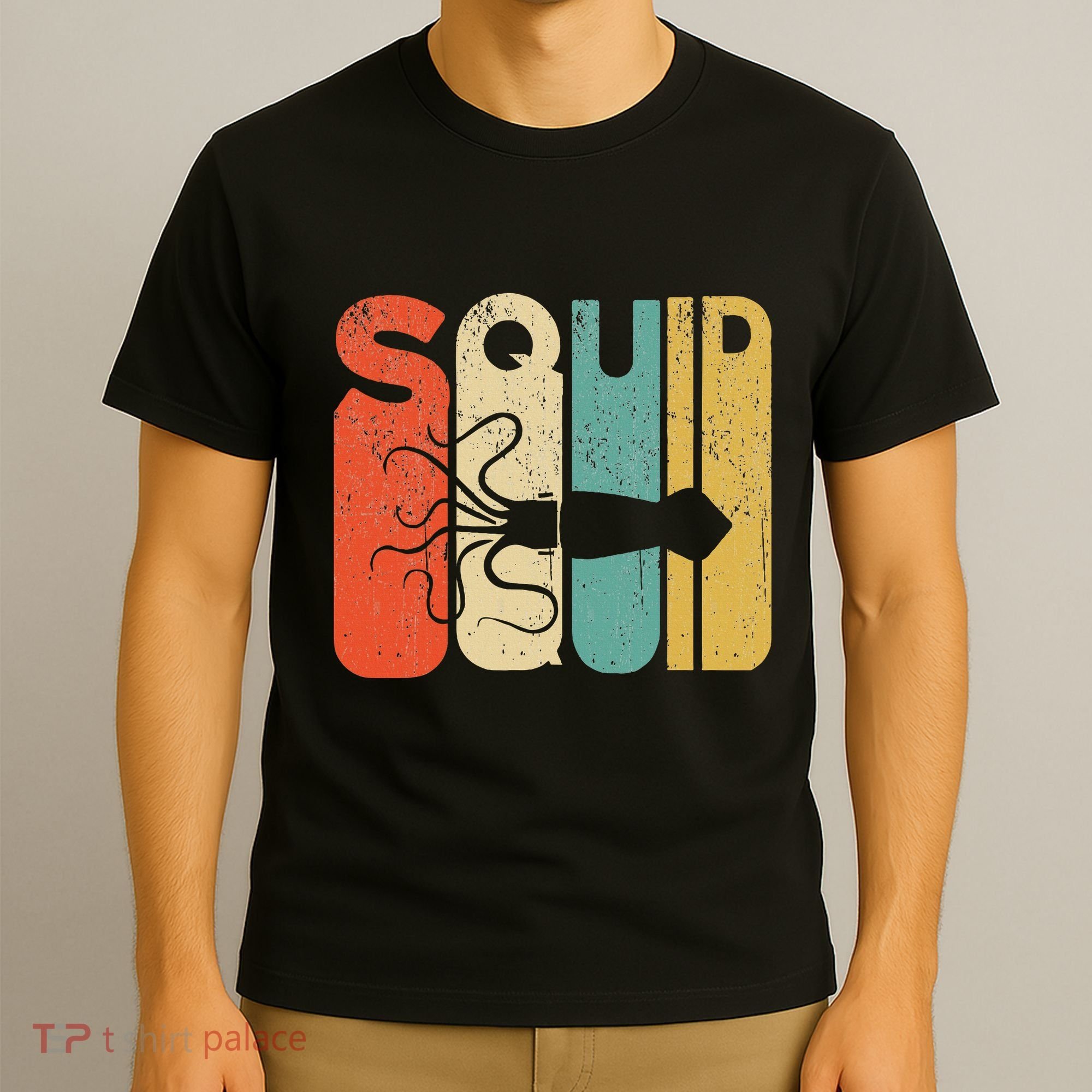 Vintage Style Squid Silhouette Funny Squid T-Shirt