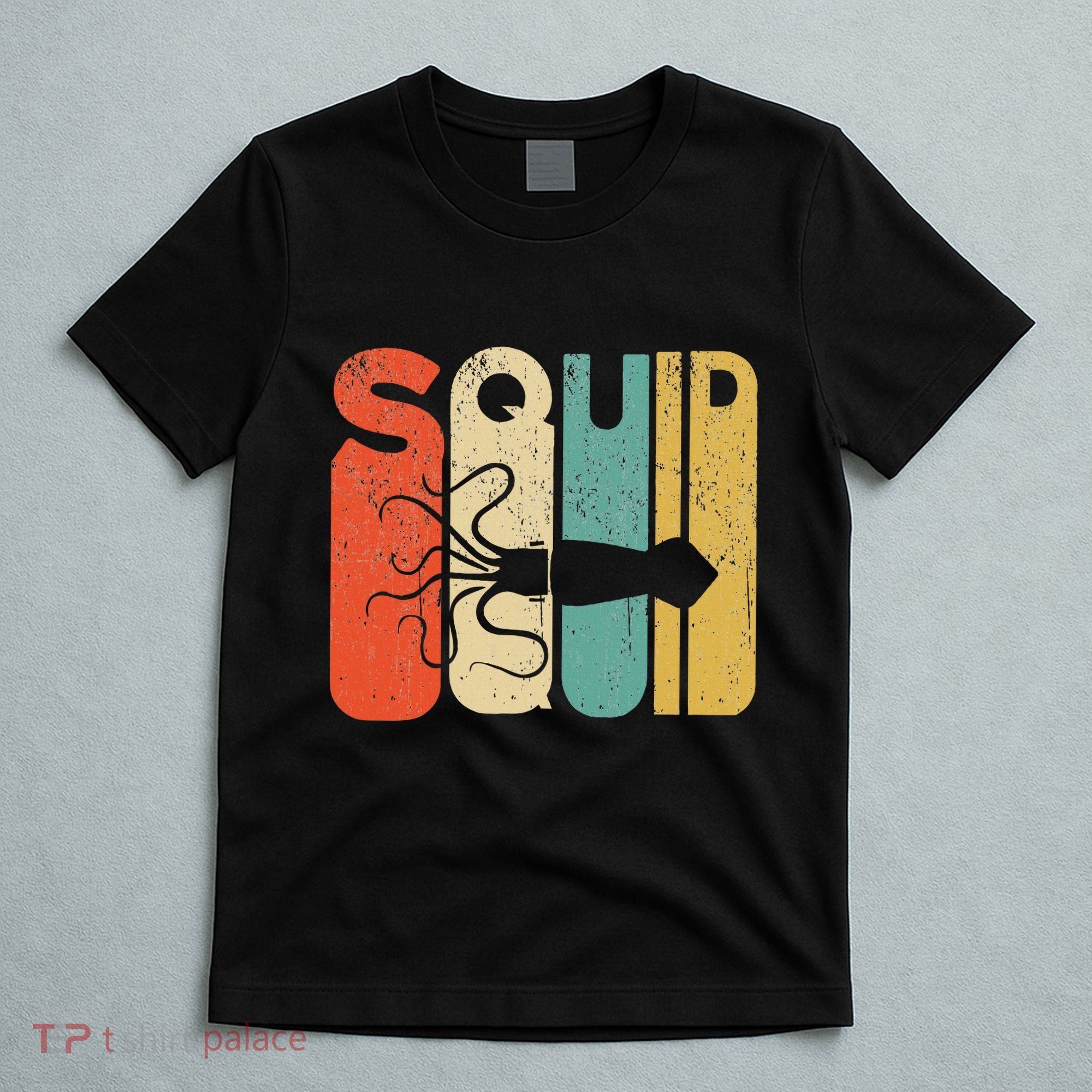 Vintage Style Squid Silhouette Funny Squid T-Shirt