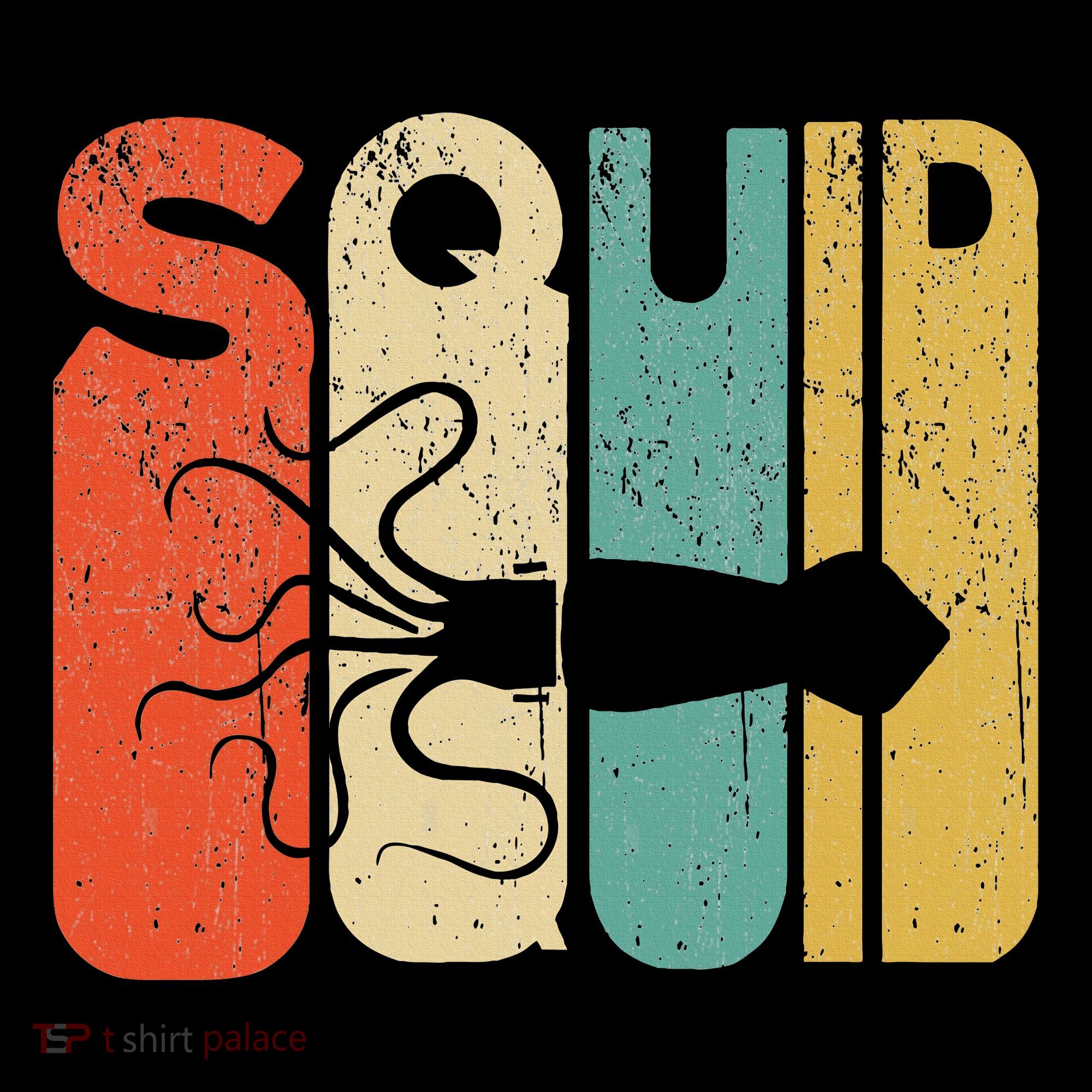 Vintage Style Squid Silhouette Funny Squid T-Shirt