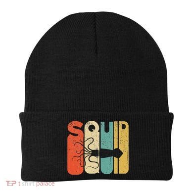 Vintage Style Squid Silhouette Funny Squid Beanie