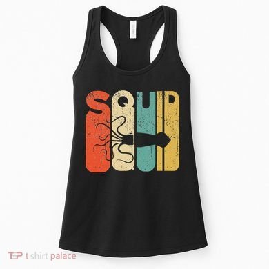 Vintage Style Squid Silhouette Funny Squid Women's Tank Top