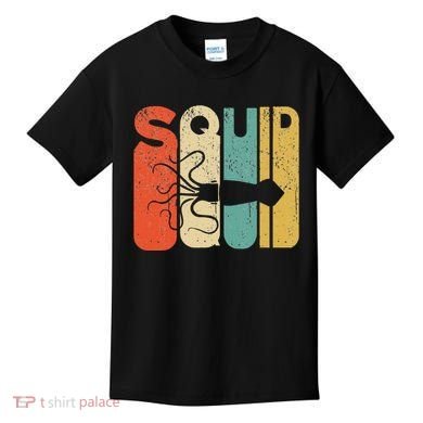 Vintage Style Squid Silhouette Funny Squid Kids T-Shirt