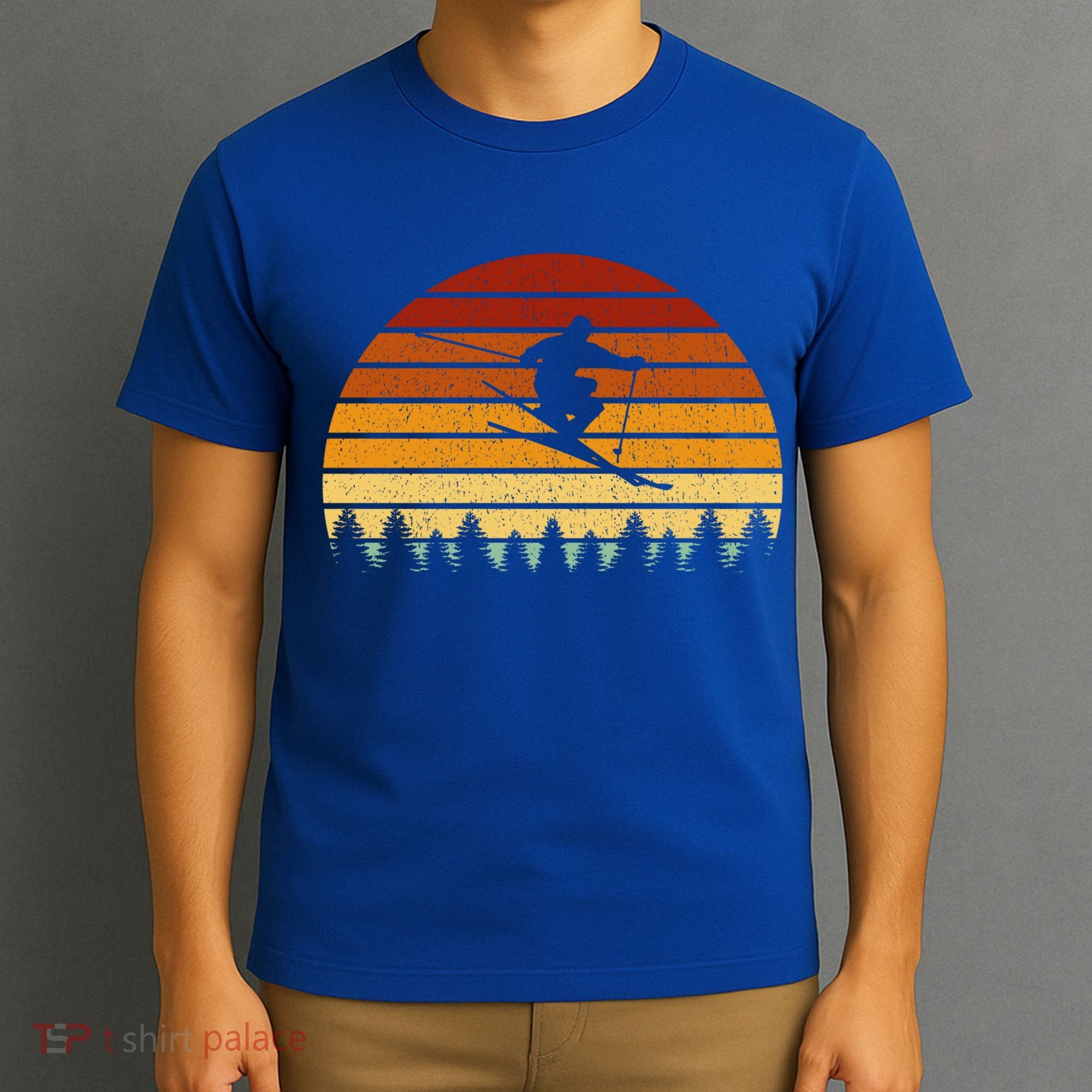 Vintage Sunset Skiing Gift For Skiers Gift T-Shirt