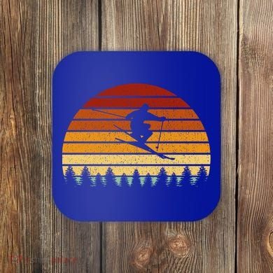 Vintage Sunset Skiing Gift For Skiers Gift Coaster