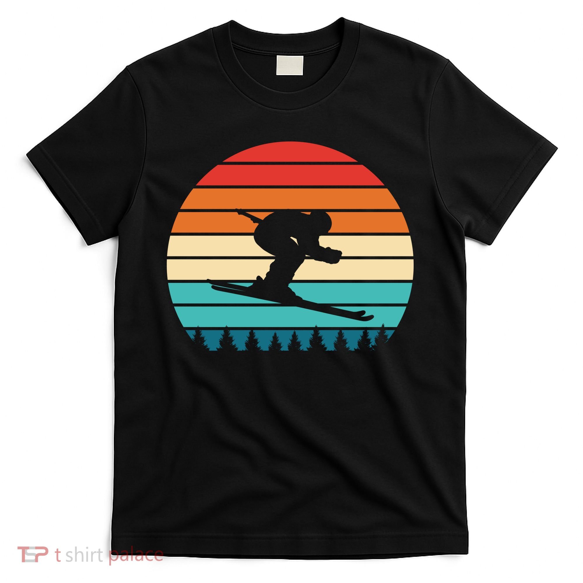 Vintage Sunset Skiing Gift For Skiers T-Shirt