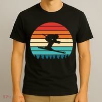 Vintage Sunset Skiing Gift For Skiers T-Shirt thumb 3