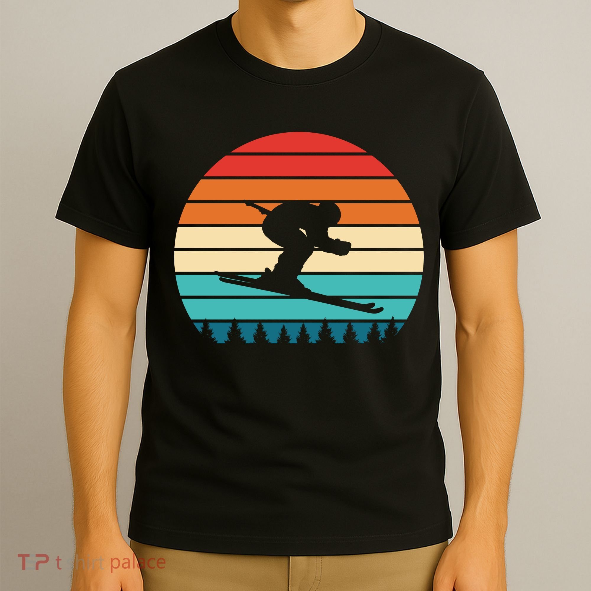 Vintage Sunset Skiing Gift For Skiers T-Shirt