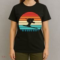 Vintage Sunset Skiing Gift For Skiers T-Shirt thumb 4