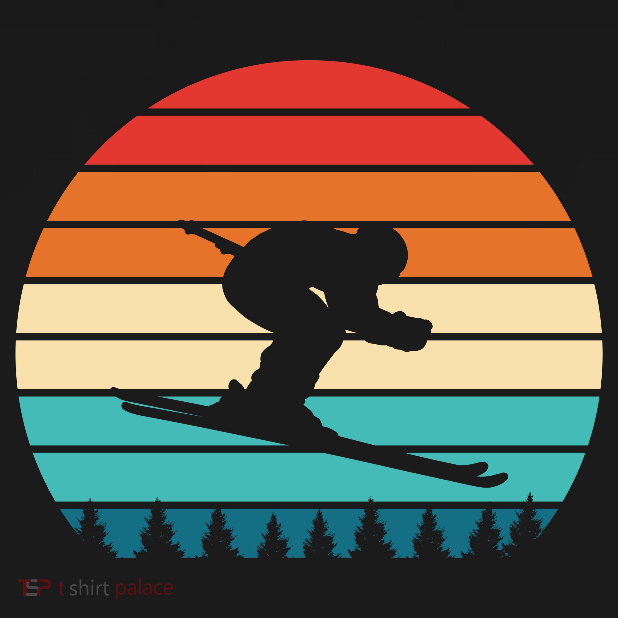 Vintage Sunset Skiing Gift For Skiers T-Shirt