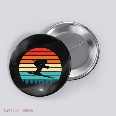 Vintage Sunset Skiing Gift For Skiers Button