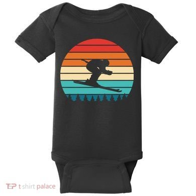 Vintage Sunset Skiing Gift For Skiers Baby Bodysuit