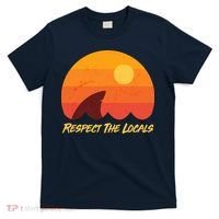 Vintage Sunset Shark Respect The Locals T-Shirt thumb 0