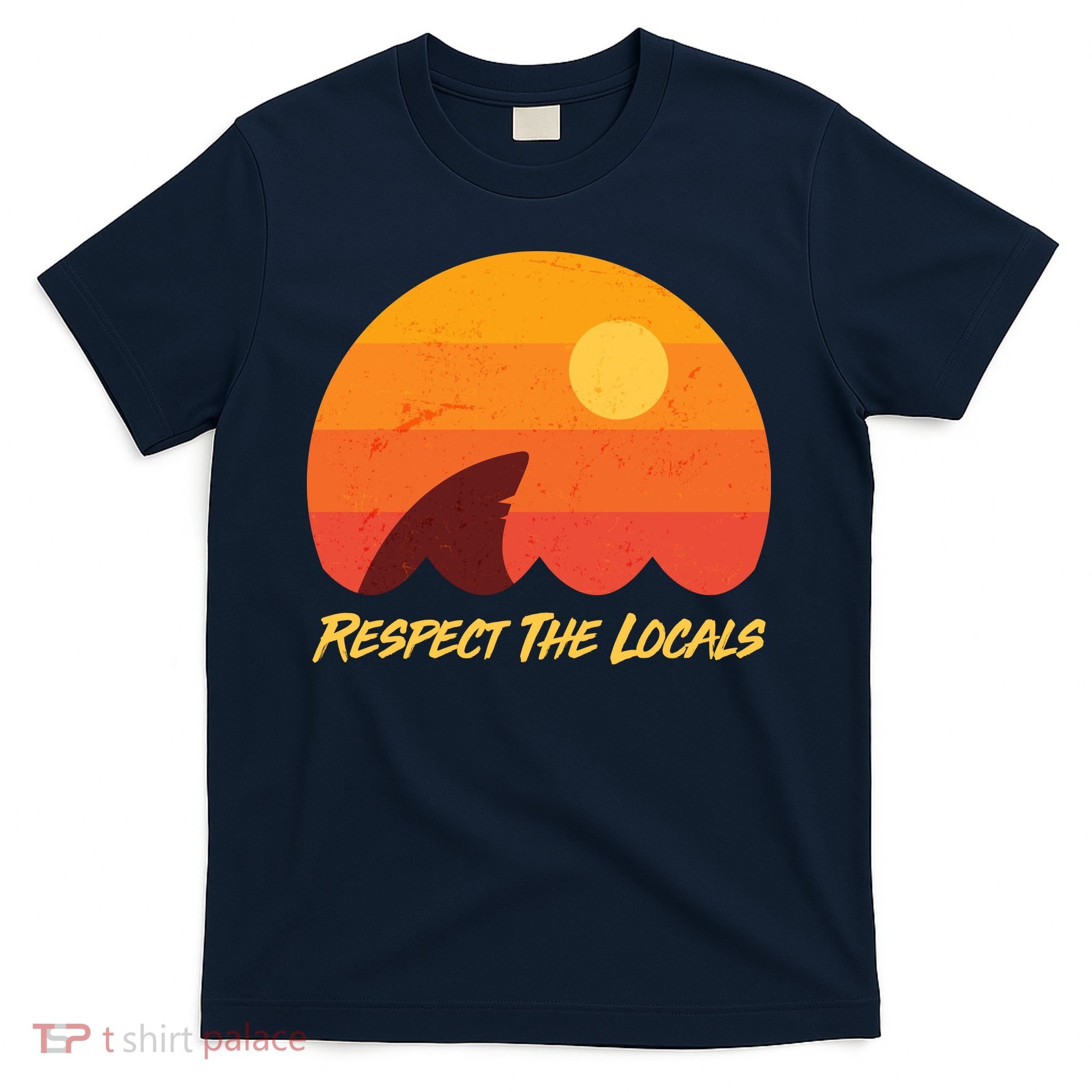 Vintage Sunset Shark Respect The Locals T-Shirt