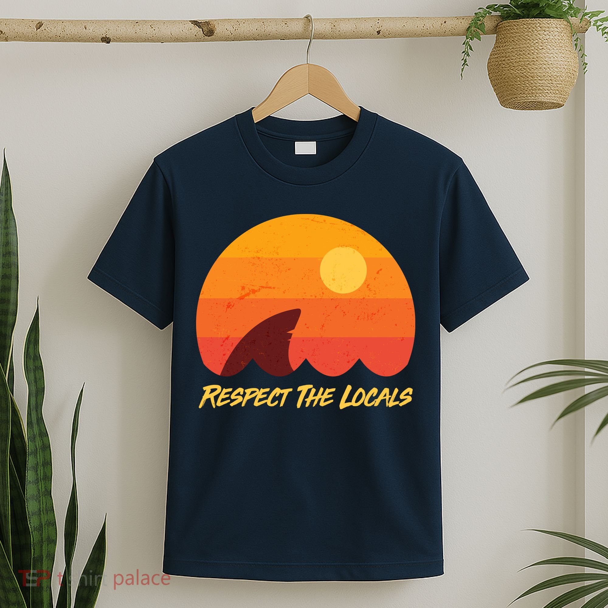 Vintage Sunset Shark Respect The Locals T-Shirt