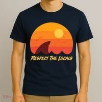 Vintage Sunset Shark Respect The Locals T-Shirt thumb 3