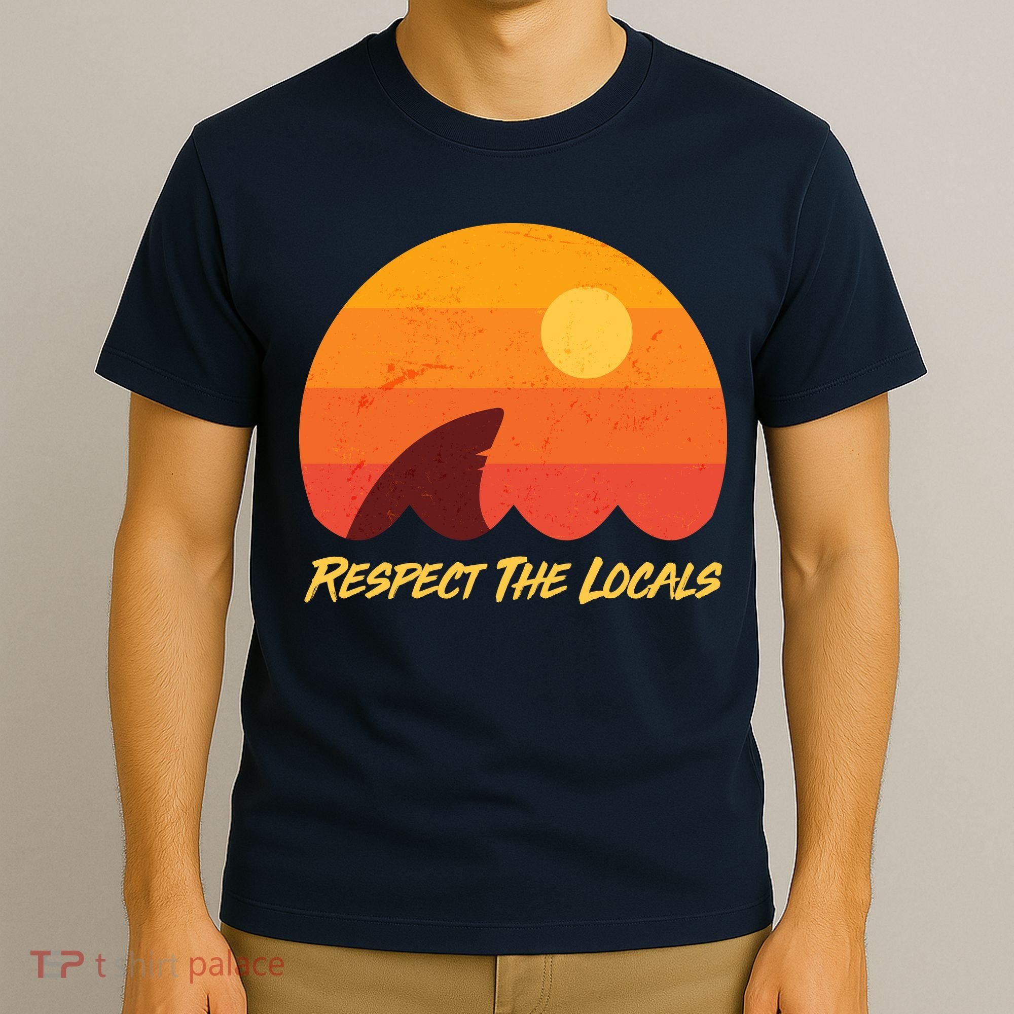 Vintage Sunset Shark Respect The Locals T-Shirt