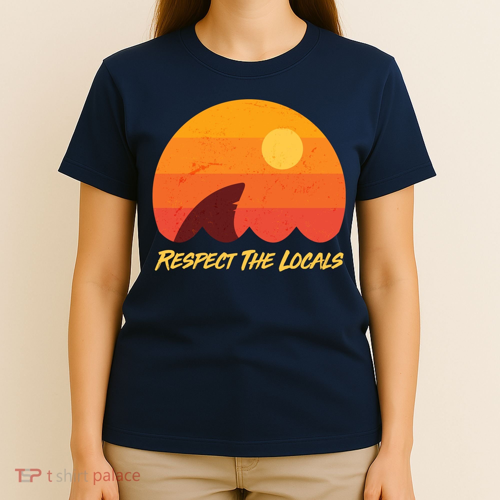 Vintage Sunset Shark Respect The Locals T-Shirt