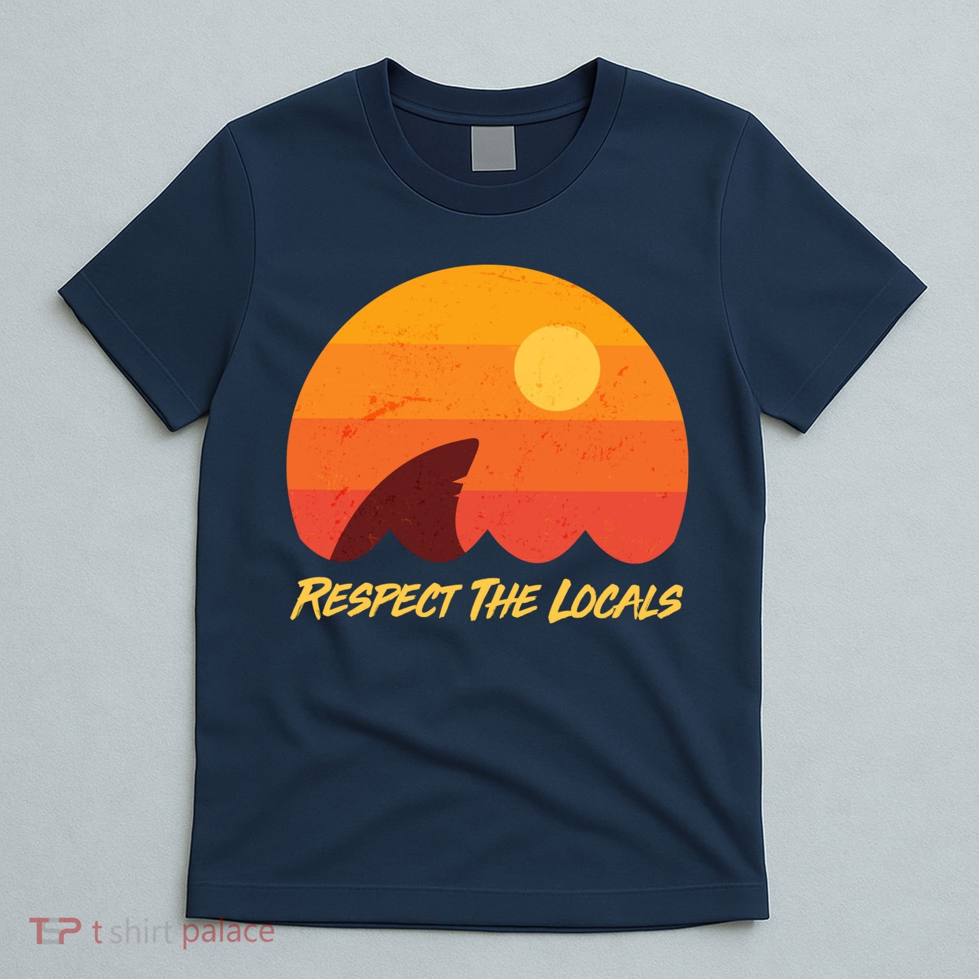 Vintage Sunset Shark Respect The Locals T-Shirt