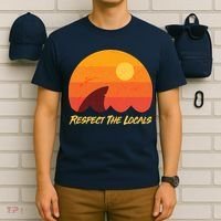 Vintage Sunset Shark Respect The Locals T-Shirt thumb 6